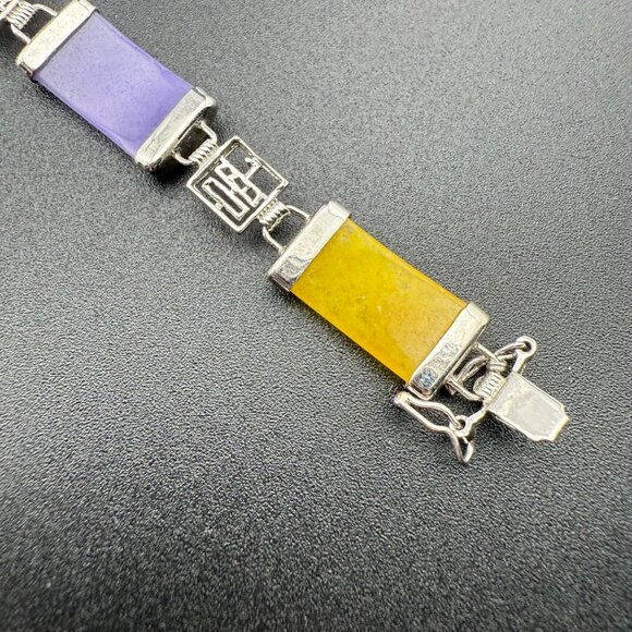 Multi-Stone 18K Gold Plated Bracelet With Chinese Symbols & Polished Natural Gem - Picture 7 of 12